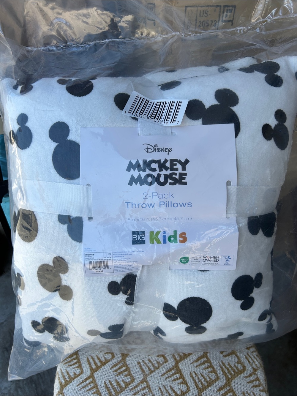 Disney Mickey Mouse Black and White Throw Pillows 2-Pack 18” x 18” Pillow Set